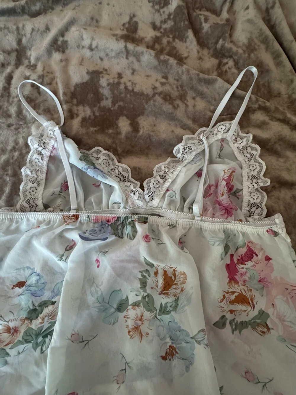 Floral Chiffon Pajama Set Co-ord Lace Camisole Shorts 2pc